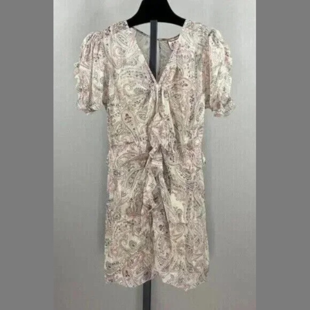 New Juicy Couture Dress Womens 4 Pink Tan Paisley Floral Silk Designer